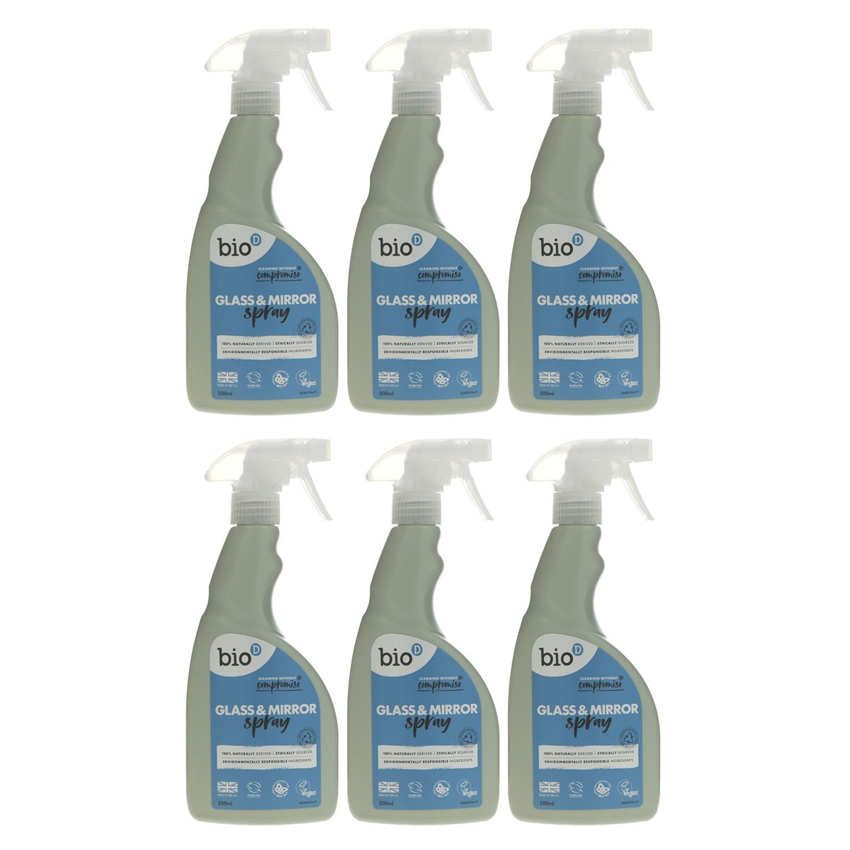 Case of 6 x Bio-D Glass and Mirror Cleaner Spray 500ml