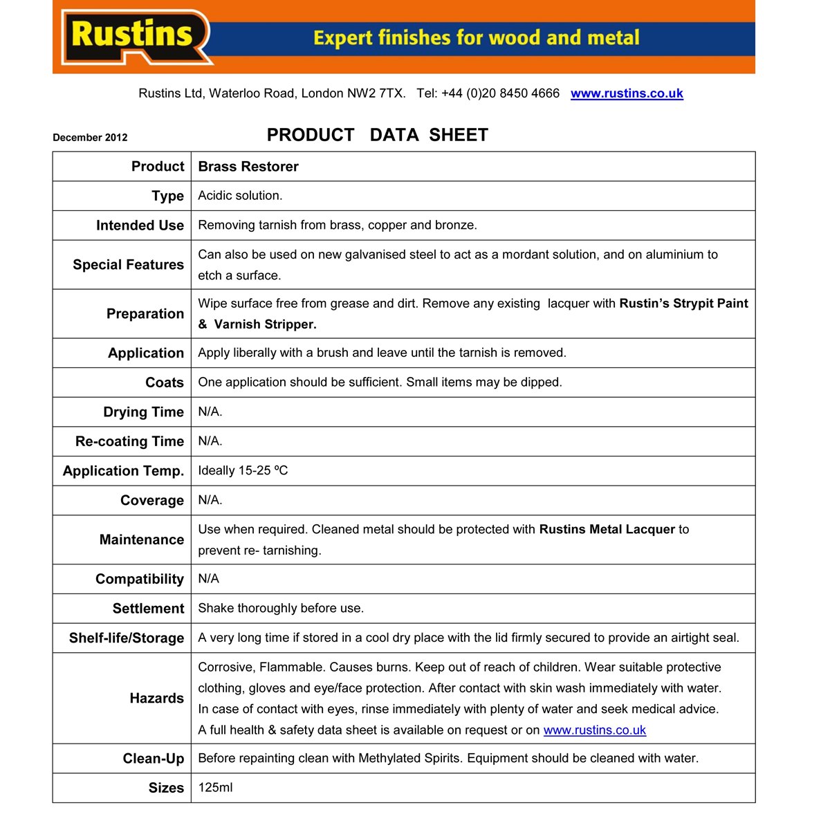 Rustins Brass Restorer usage instructions
