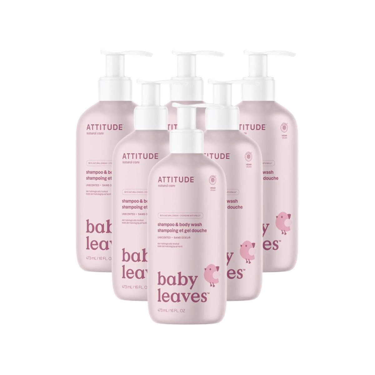Case of 6 x Attitude Baby Leaves 2in1 Shampoo and Body Wash Unscented - 473 ml