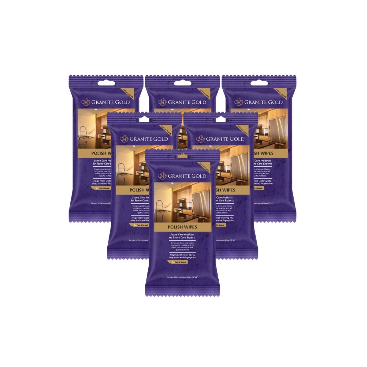 Case of 6 x Granite Gold Polish Wipes Pack of 18 Wipes
