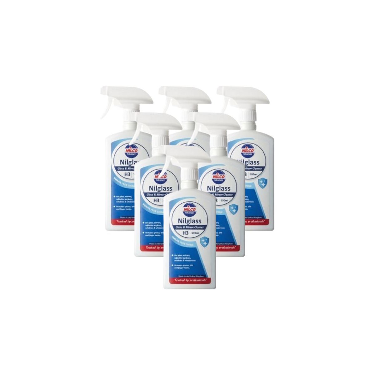 Case of 6 x Nilglass H3 Smear Free Glass and Mirror Cleaner Spray 500ml