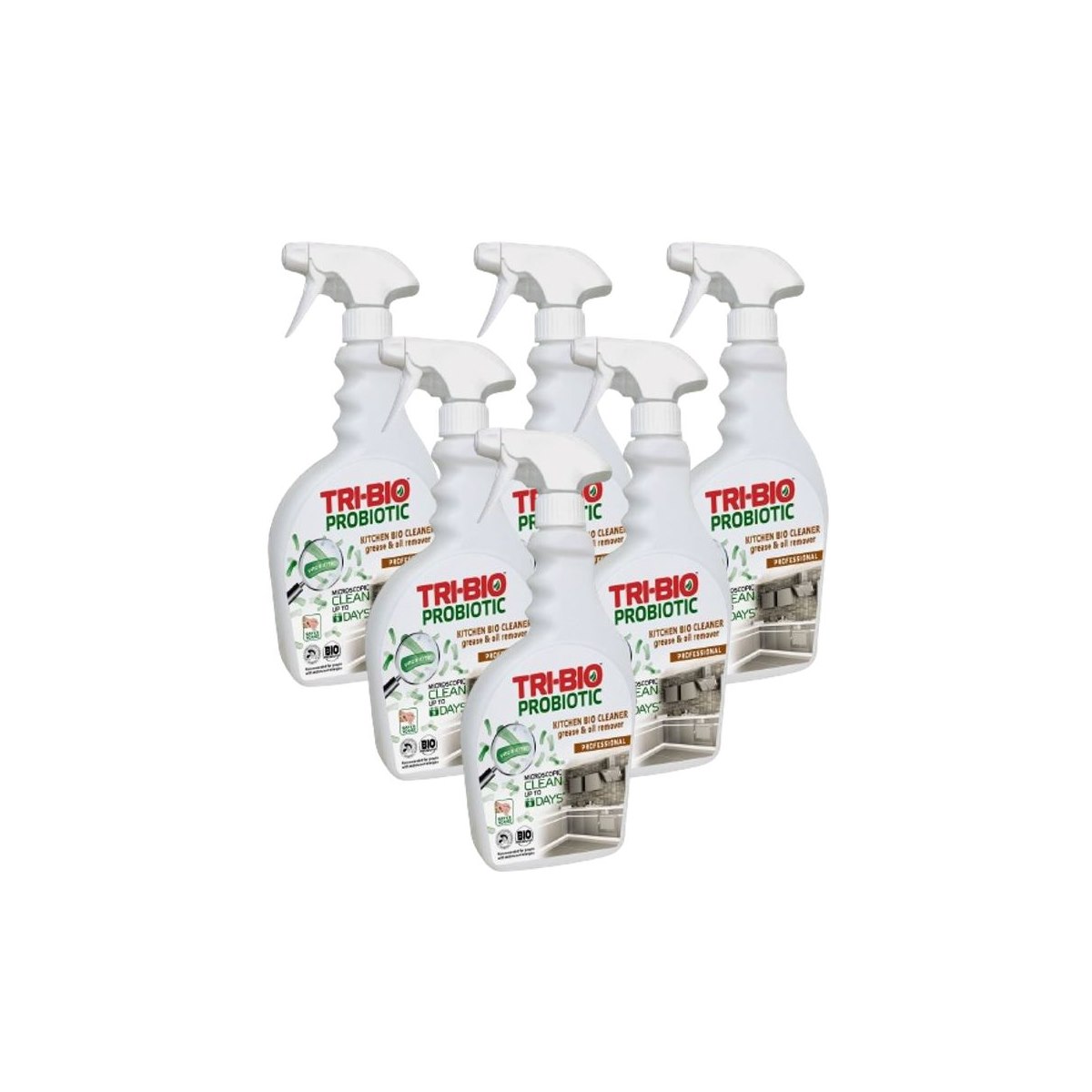Case of 6 x Tri-Bio Kitchen Bio Cleaner Oil and Grease Remover Spray 420ml