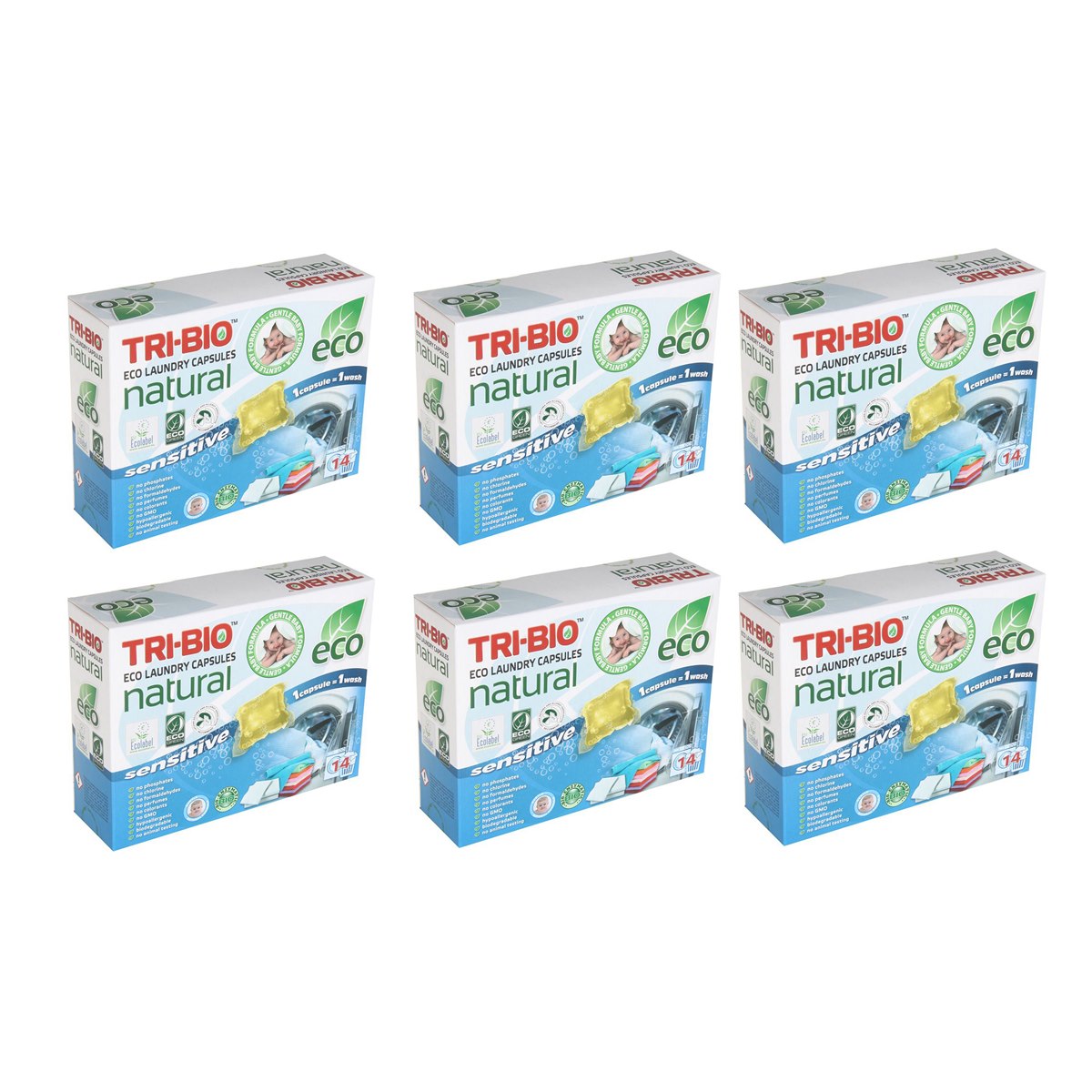 Case of 6 x Tri-Bio Eco Laundry Tablets Sensitve 350g (14 Tablets)