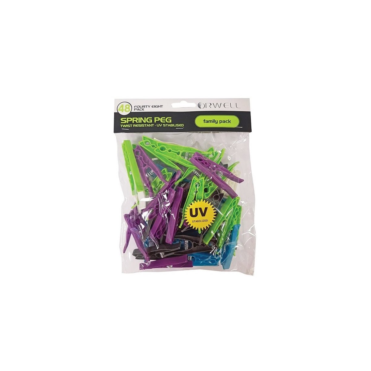 Orwell Large Twist Resistant Spring Pegs Family Pack of 48 Pegs 