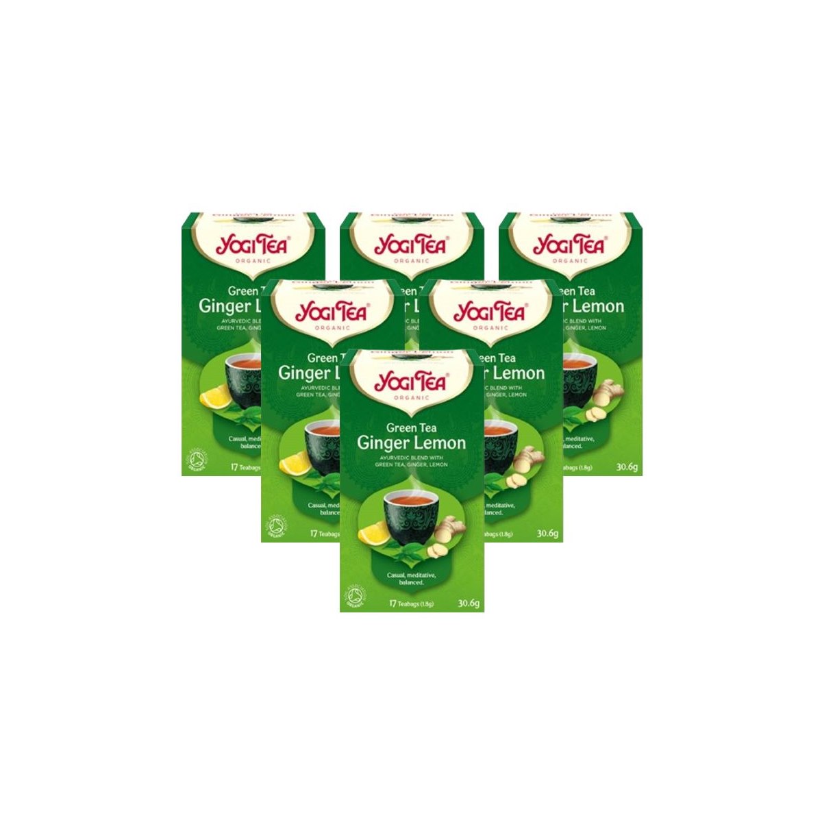 Case of 6 x Yogi Tea Green Tea with Ginger Lemon 17 Bags 30.6g