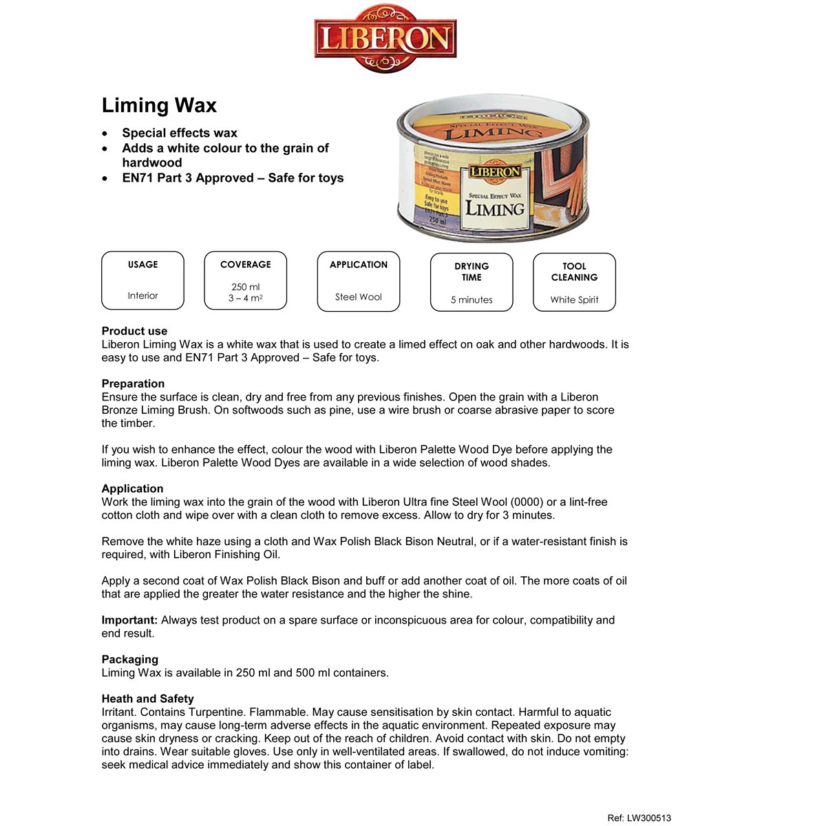 Liberon Special Effects Liming Wax Usage Instructions