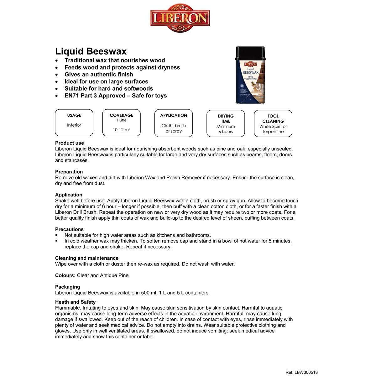 Liberon Liquid Beeswax with Pure Turpentine Usage Instructions