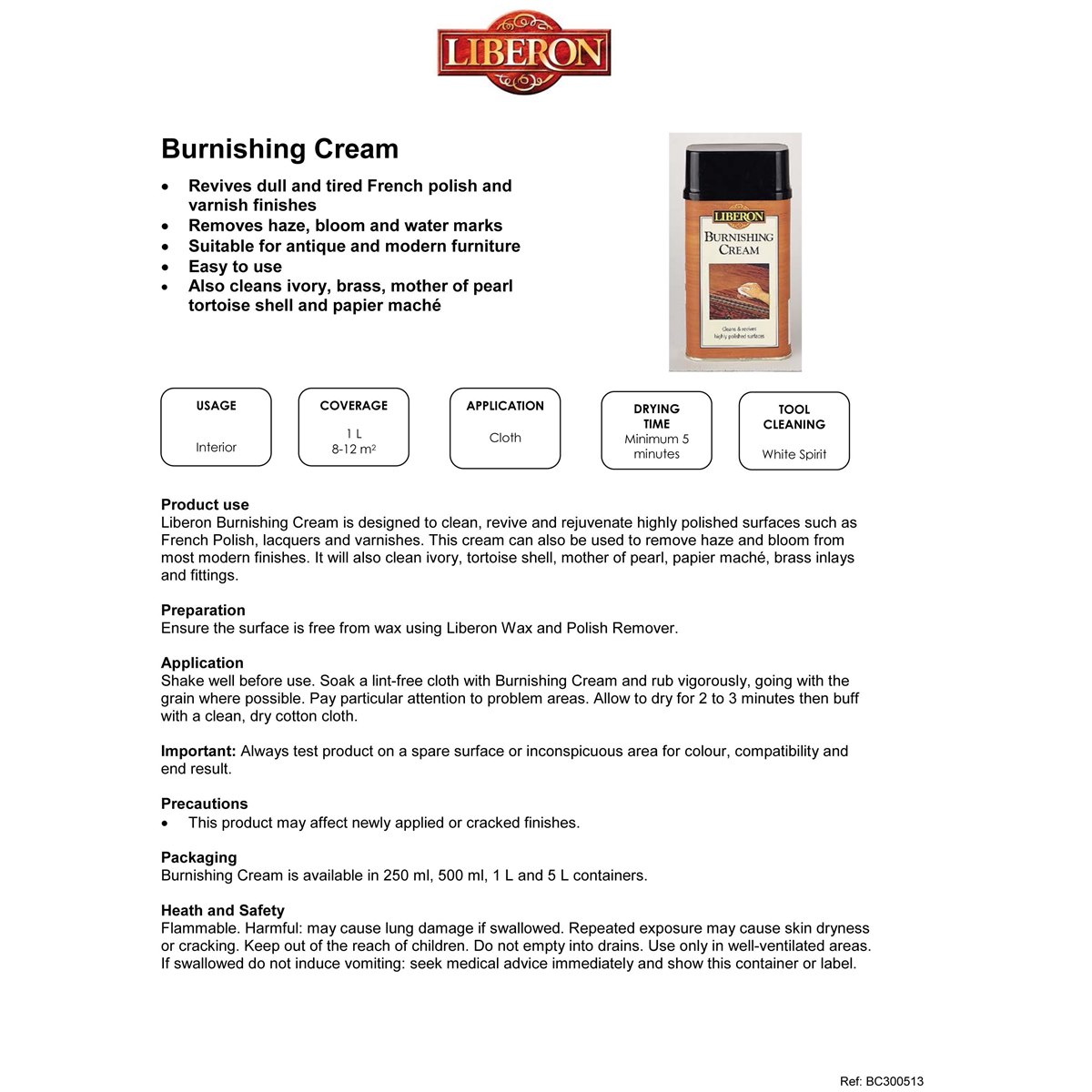 Liberon Burnishing Cream usage instructions