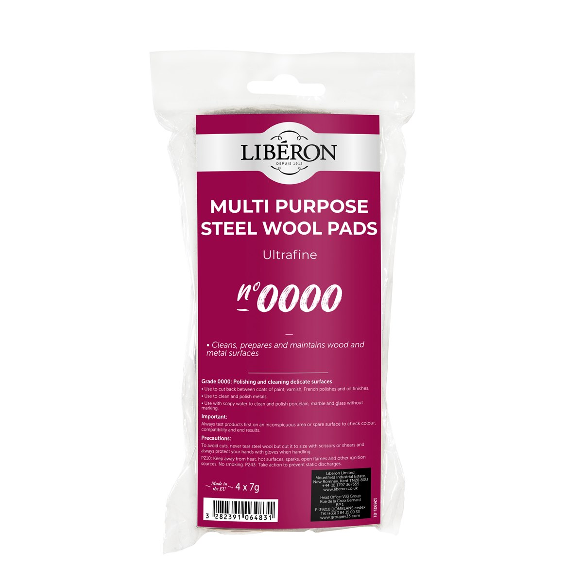 Liberon Steel Wool Multi-Purpose Pads Ultrafine (Grade 0000) 4 x 7g