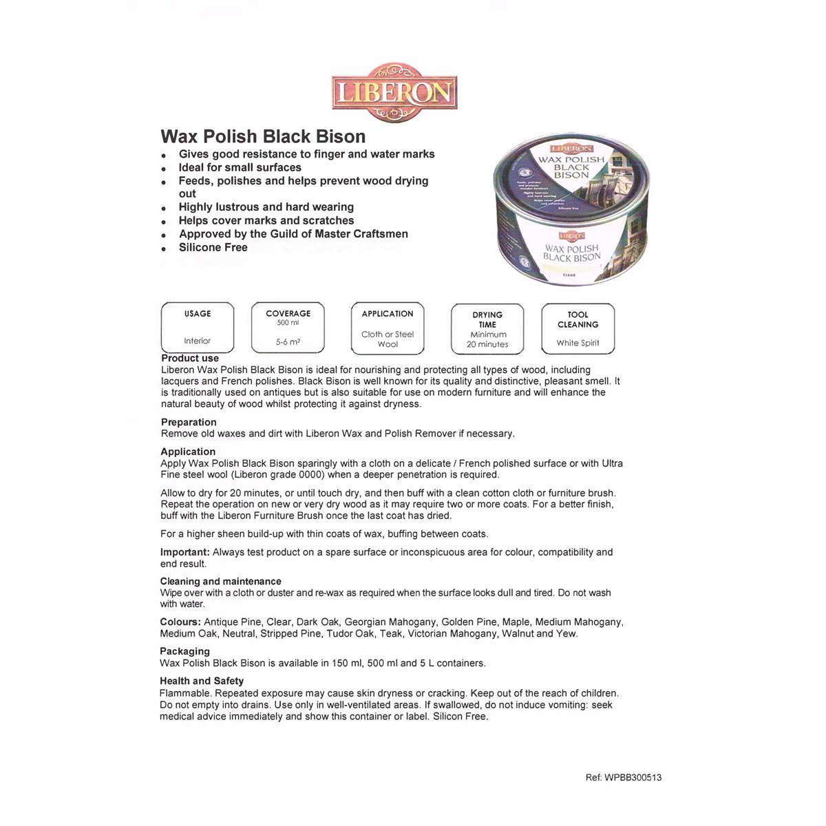 Liberon Black Bison Paste Wax Medium Oak Instructions