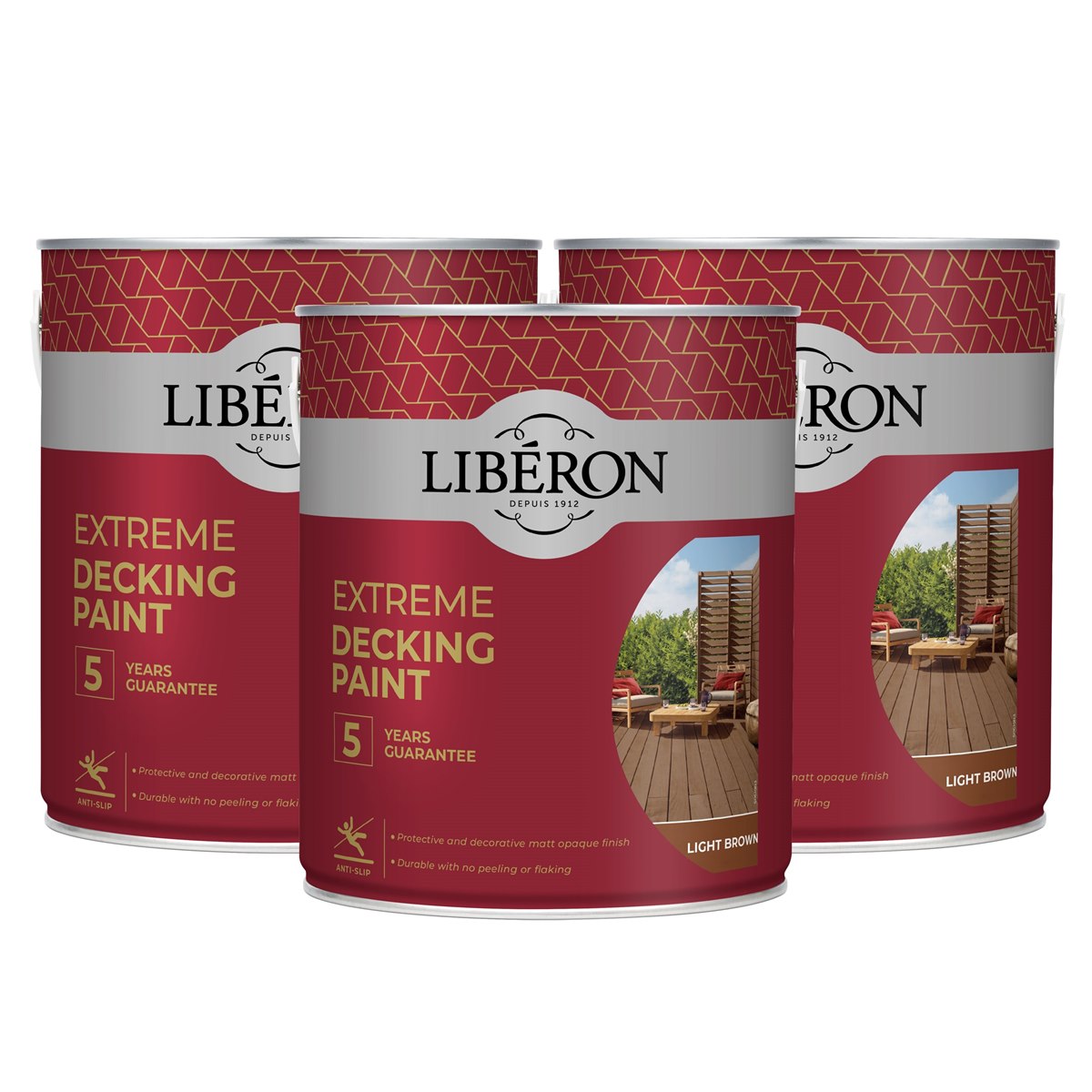 Case of 3 x Liberon Extreme Decking Paint Light Brown 2.5 Litre
