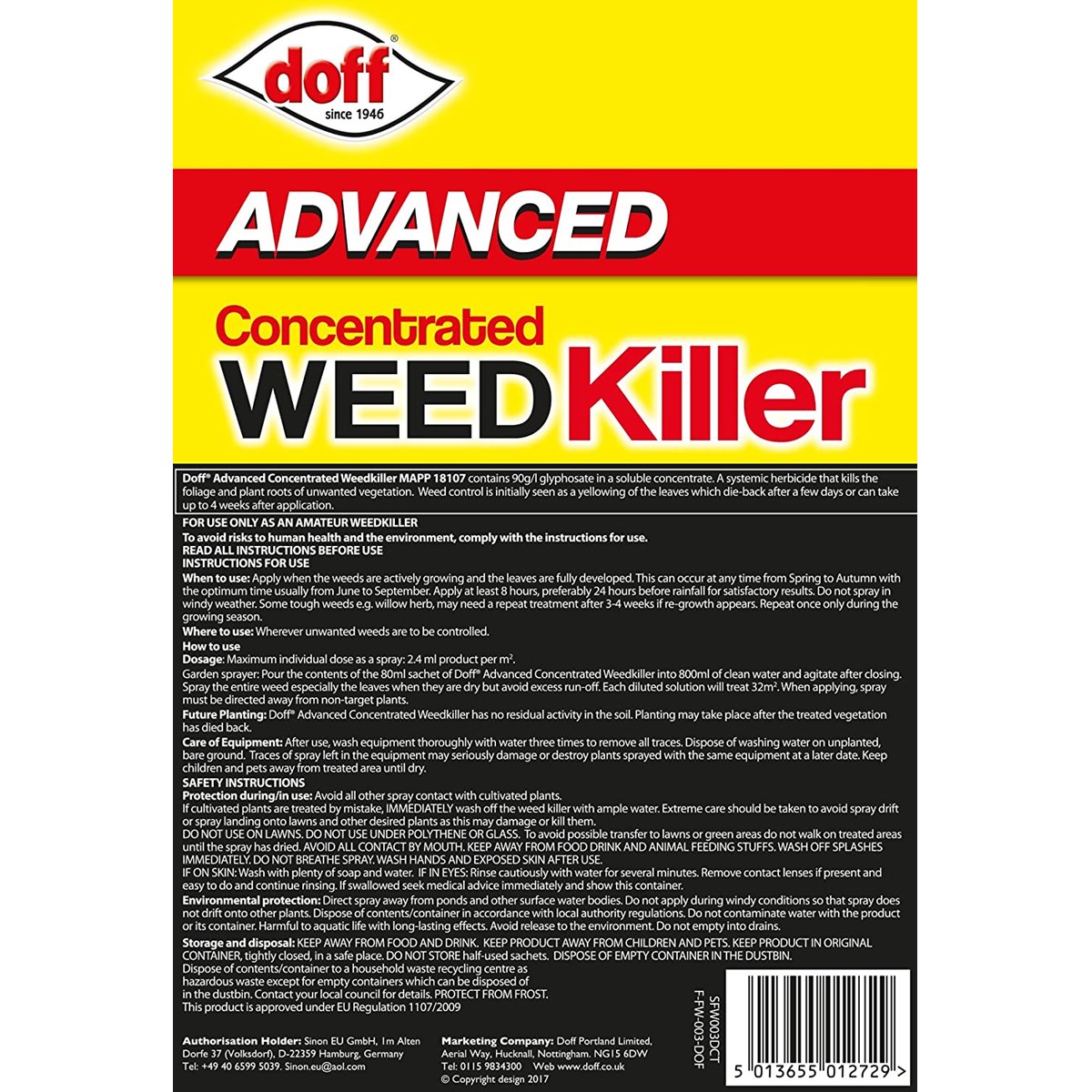 Doff Concentrated Weedkiller Usage Instructions