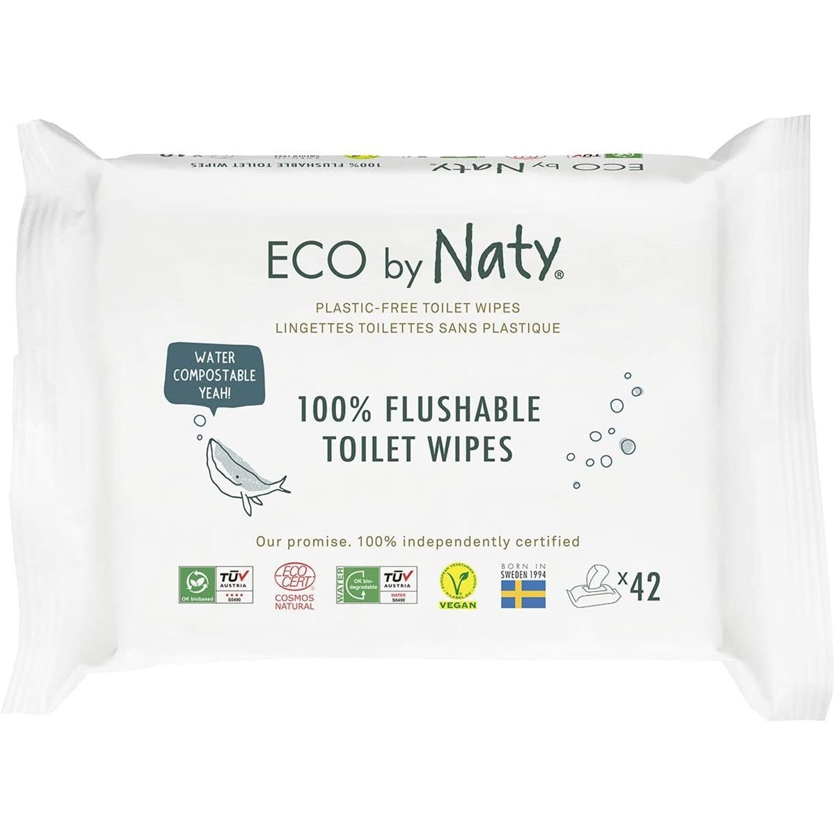 Eco By Naty 100% Flushable Toilet Wipes  x 42