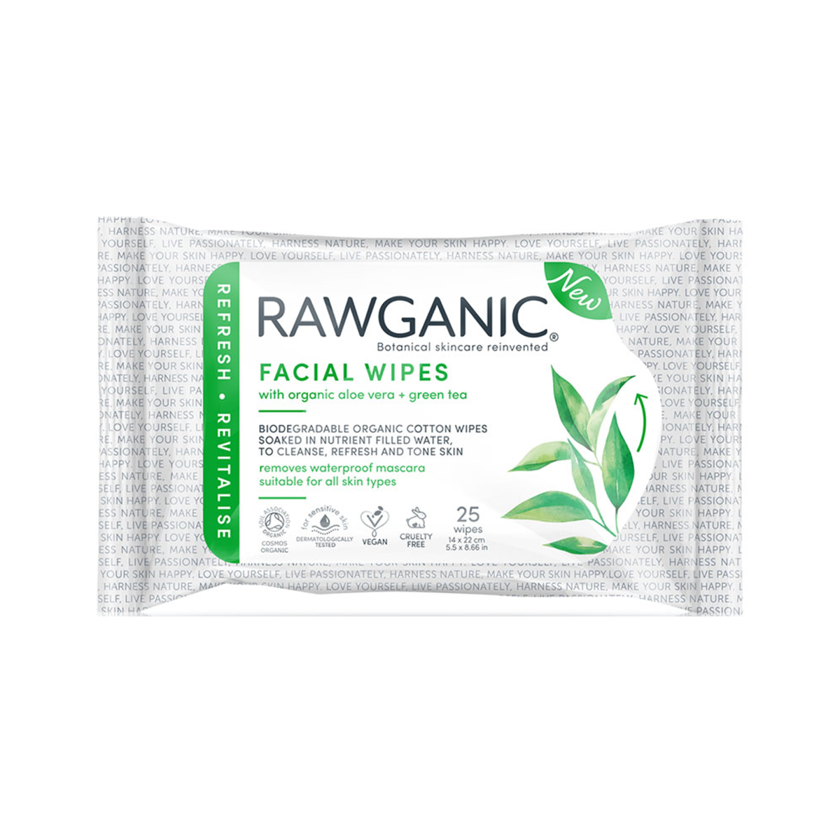 Rawganic Refresh Revitalise Facial Wipes 25 Pack