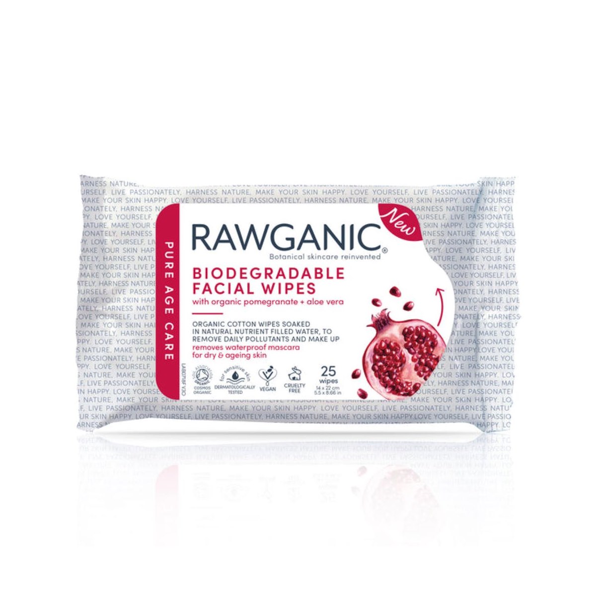 Rawganic Pure Age Care Facial Wipes 25 Pack