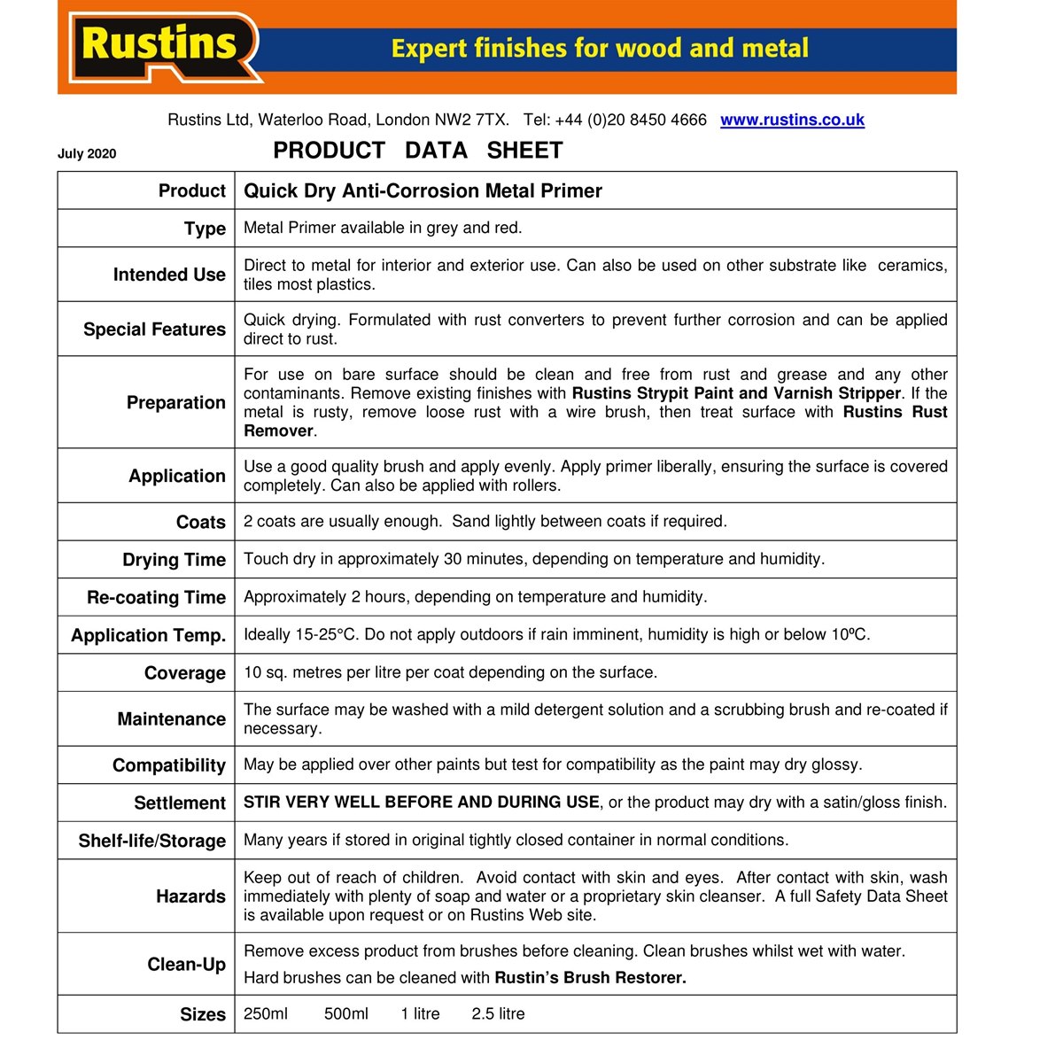 Rustins Quick Dry Anti-Corrosion Metal Primer Instructions