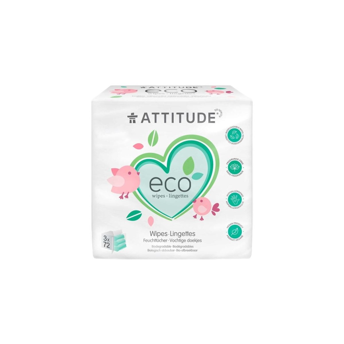 Attitude Eco Baby Wipes 3 x 72wipes