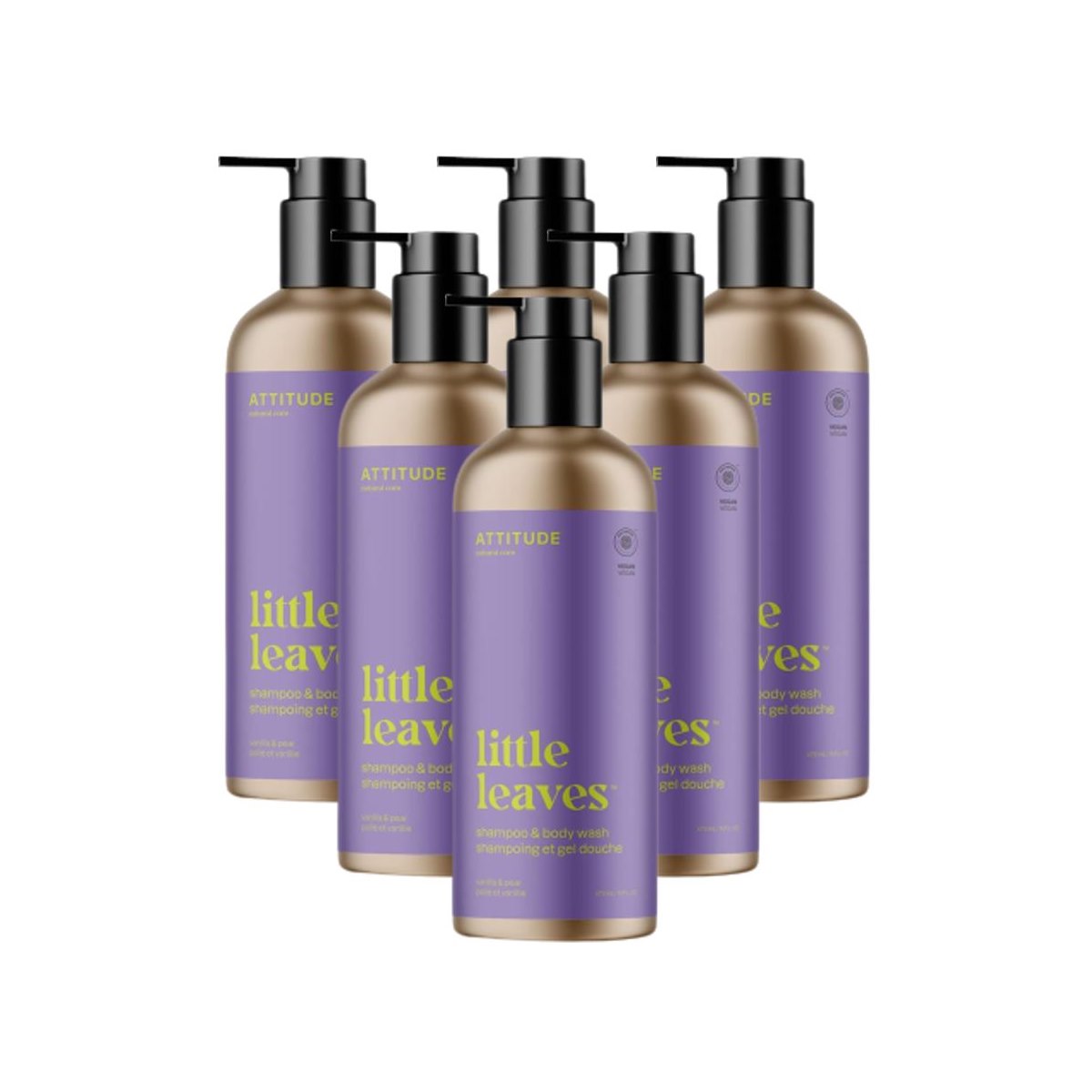 Case of 6 x Attitude Little Leaves Essential 2in1 Shampoo and Body Wash - Vanilla and Pear 473ml