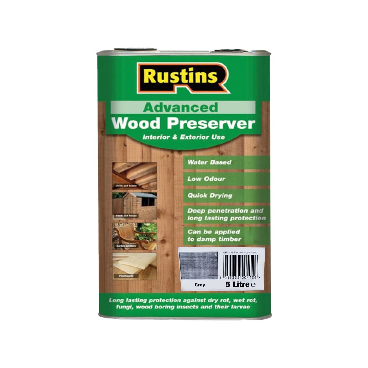 Rustins Advanced Wood Preserver Grey 5 Litre