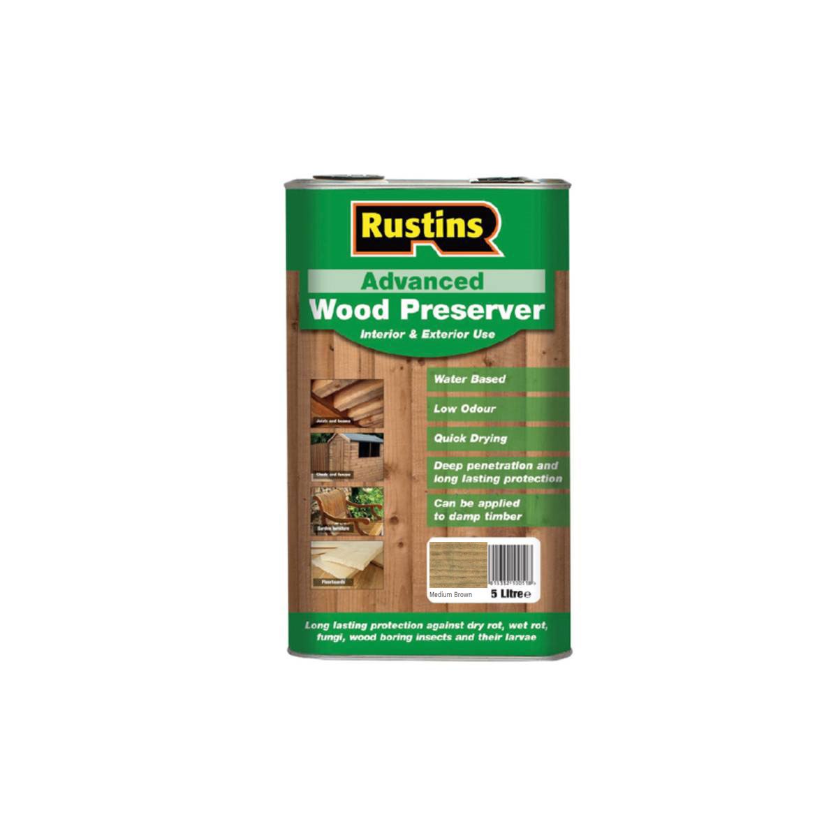 Rustins Advanced Wood Preserver Medium Brown 5 Litre