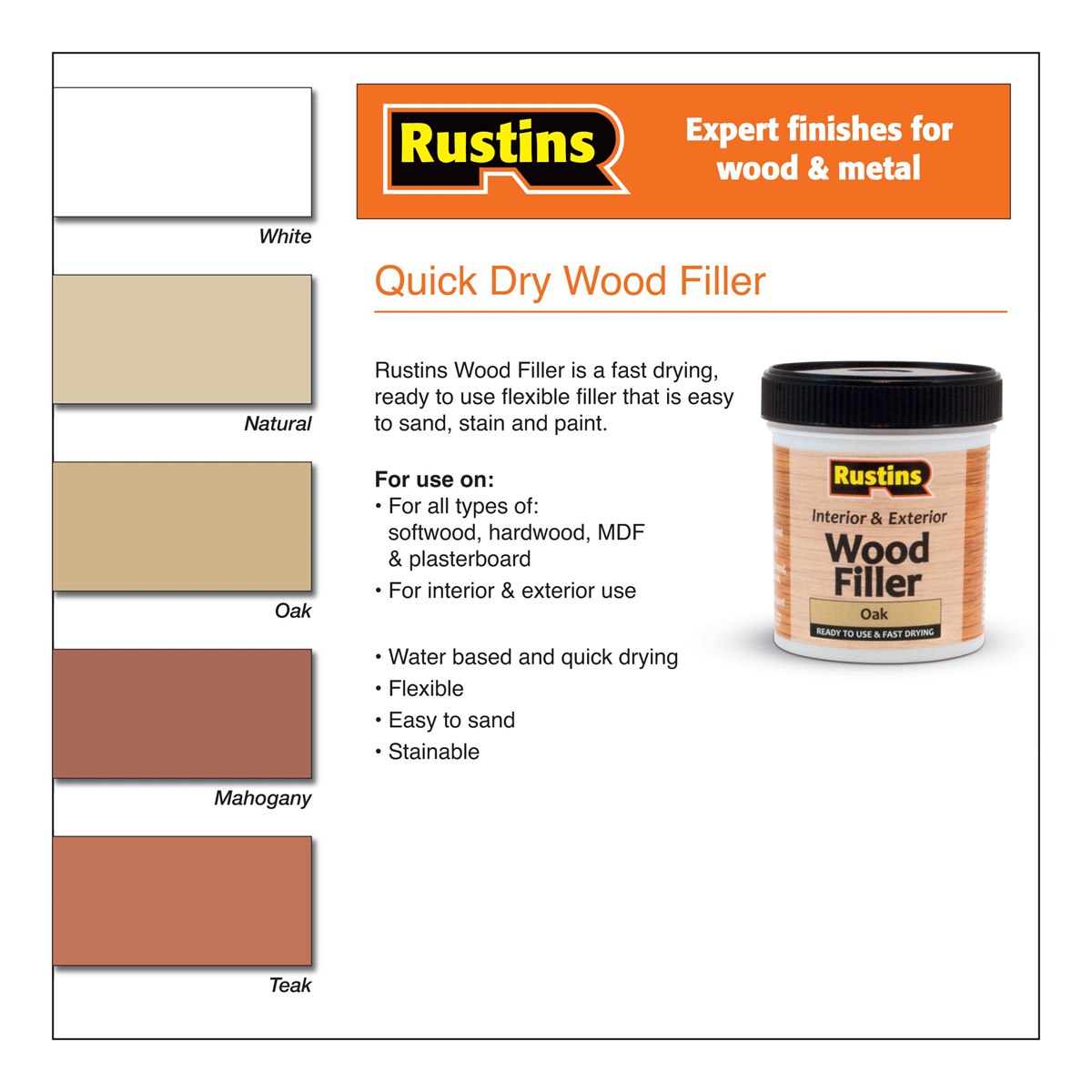 Rustins Wood Filler Available Colours