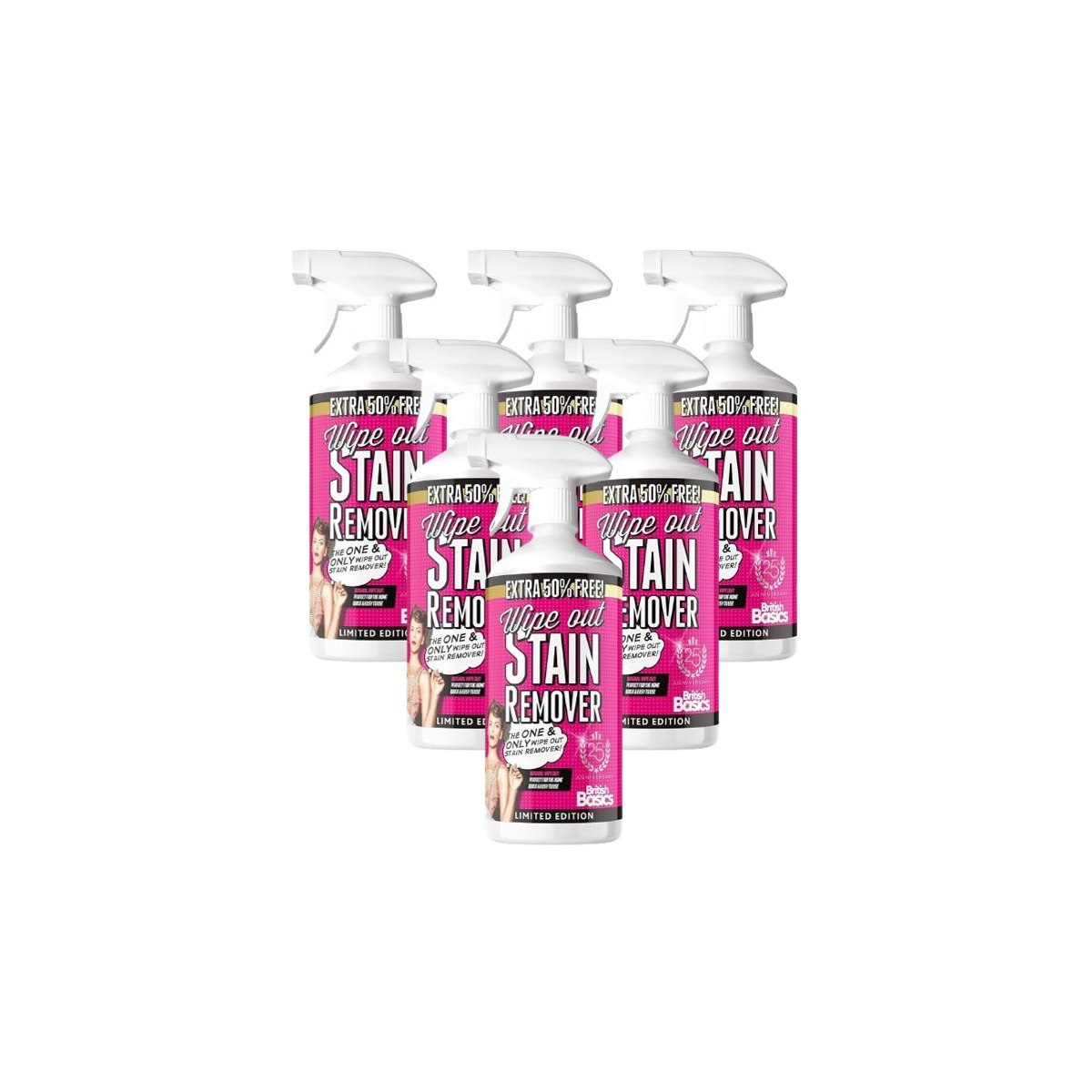 Case of 6 x British Basics Wipe Out Stain Remover Spray 50% Extra Free 750ml 