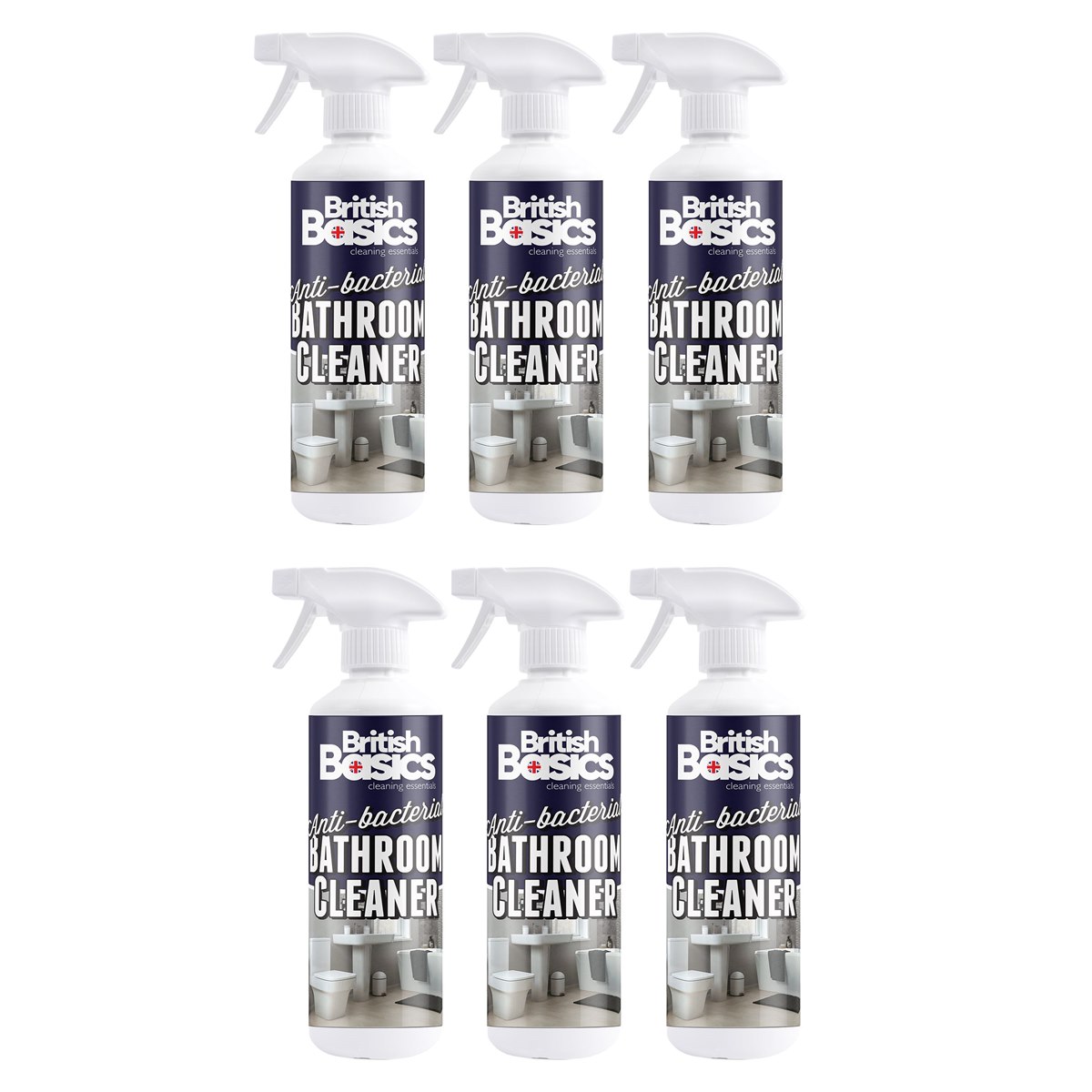 Case of 6 x British Basics Anti-Bacterial Bathroom Cleaner Spray 500ml