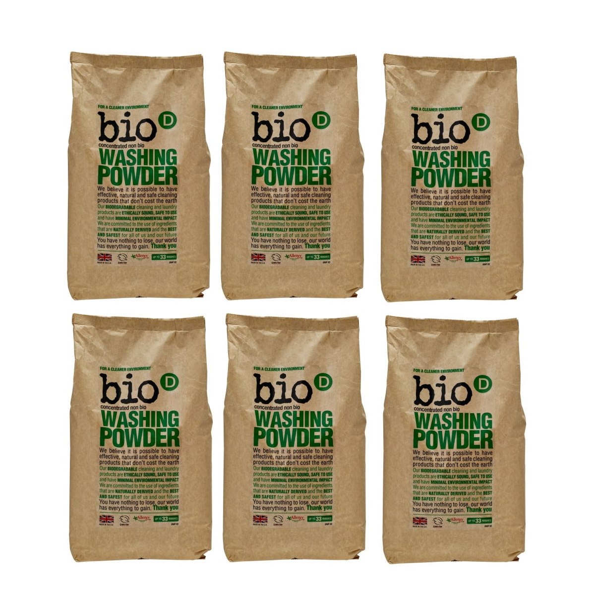 Case of 6 x Bio D Concentrated Non Bio Washing Powder 2Kg