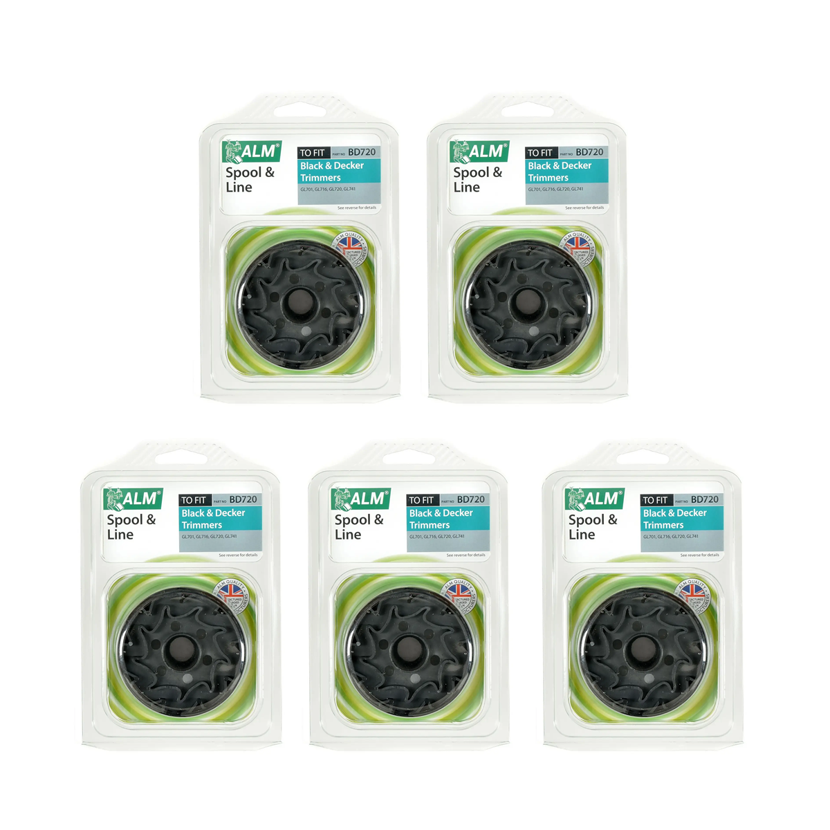 Case of 5 x ALM BD720 Spool and Line for Black and Decker Reflex Plus Trimmers