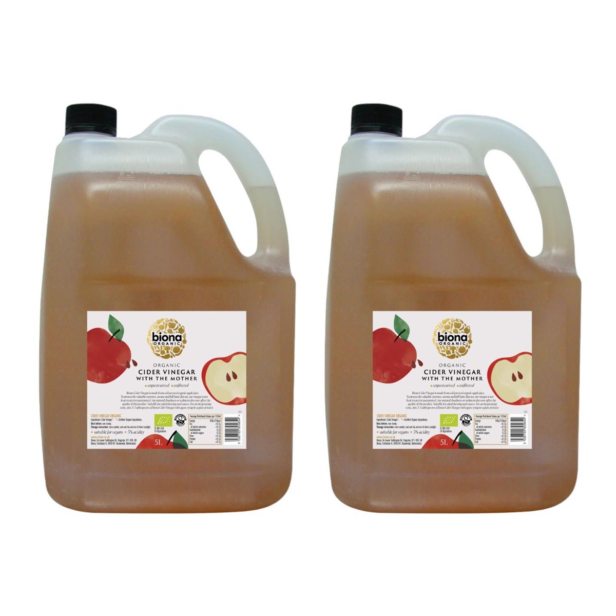 Case of 2 x Biona Raw Organic Apple Cider Vinegar with Mother 5 Litre
