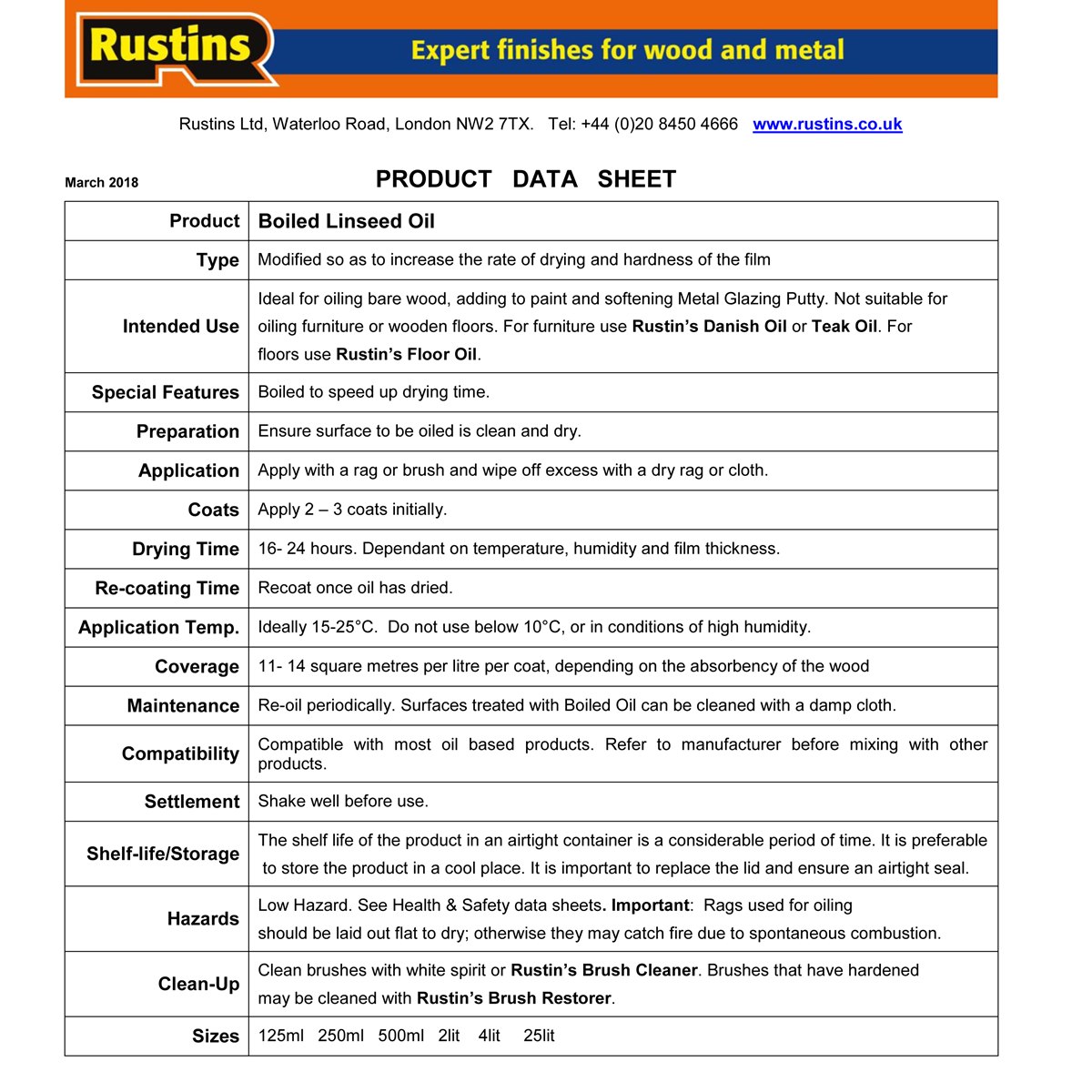 Rustins Boiled Linseed Oil Usage Instructions