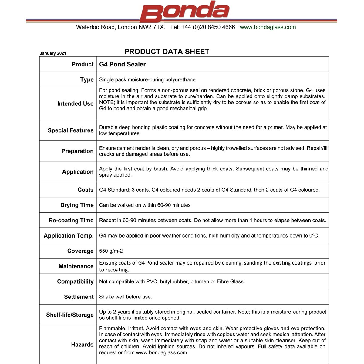 Bonda G4 Pond Sealer Black Usage Instructions