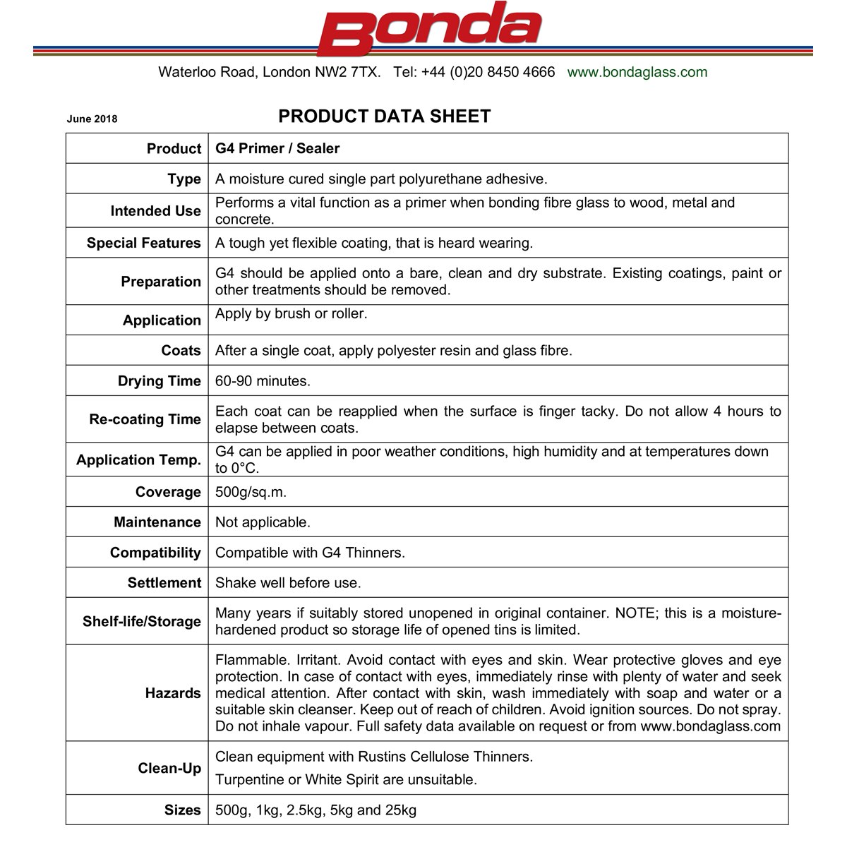 Bonda Marine G4 Primer Sealer Usage Instructions