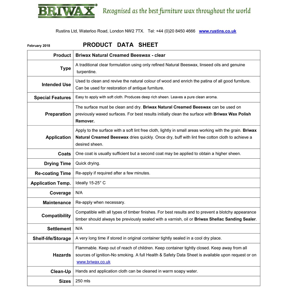 Briwax Creamed Beeswax usage instructions