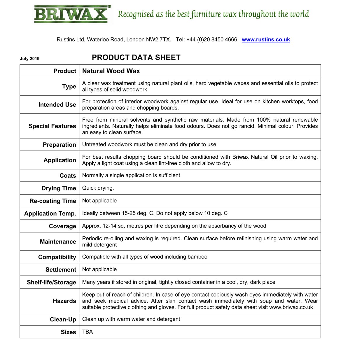 Briwax Natural Wood Wax Usage Instructions