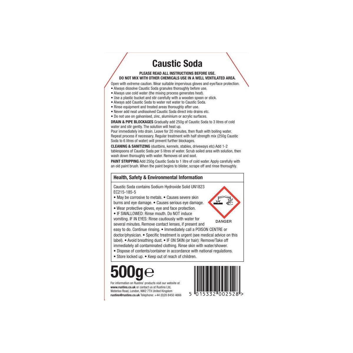 How to use Rustins Caustic Soda Granules 500g