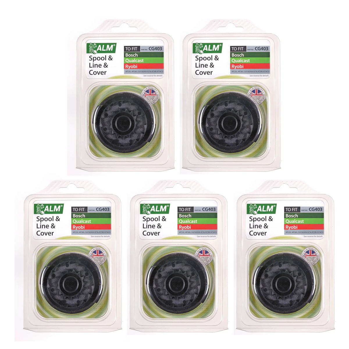Case of 5 x ALM CG403 Replacement Spool, Line and Cover for Bosch, Qualcast, Ryobi and Others