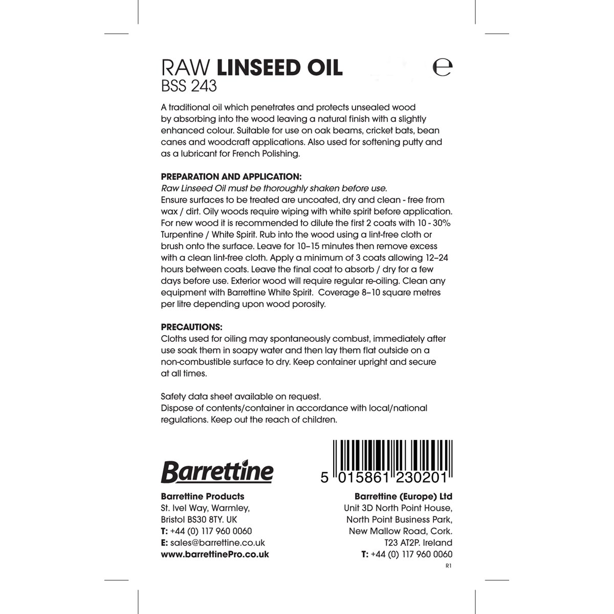 Barrettine Woodcare Raw Linseed Oil Usage Instructions