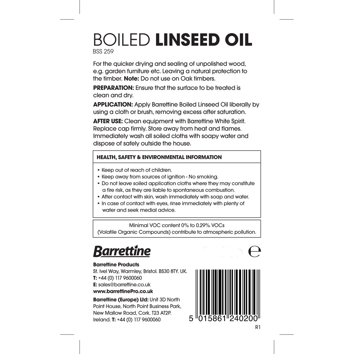 Barrettine Boiled Linseed Oil Usage Instructions