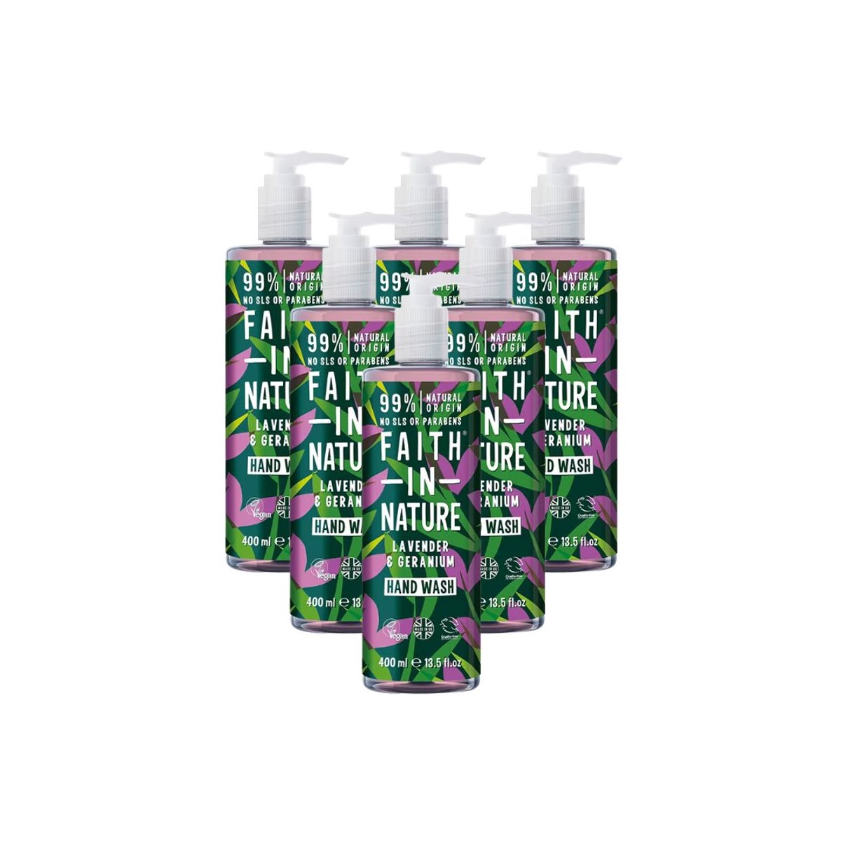 Case of 6 x Faith In Nature Soothing Hand Wash - Lavender and Geranium 400ml