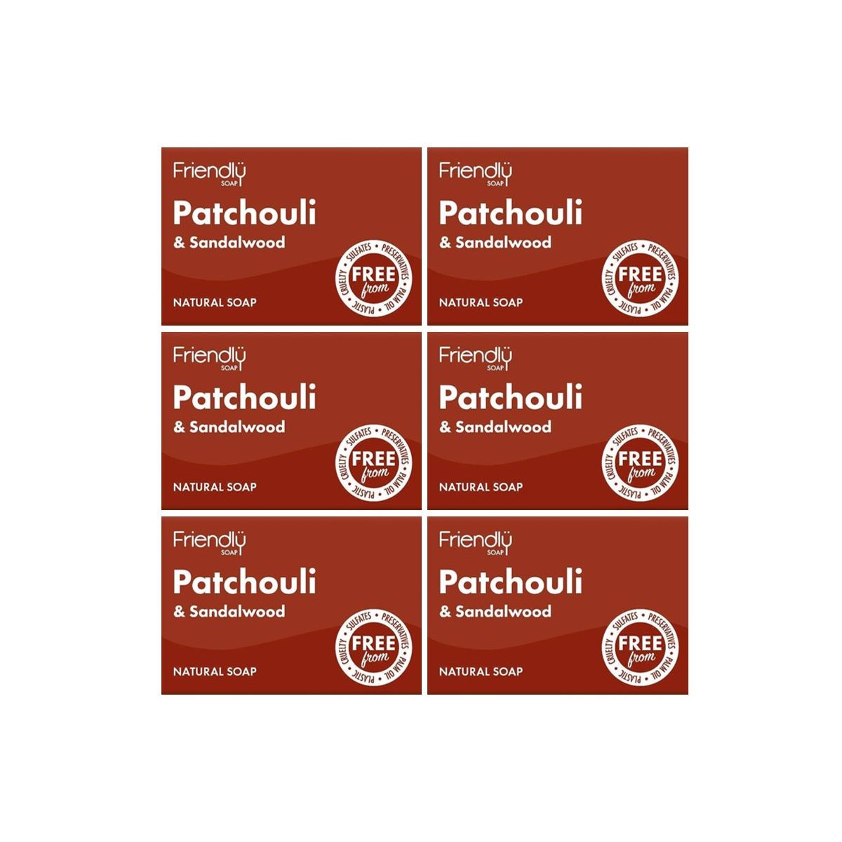 Case of 6 x Friendly Soap Patchouli and Sandalwood - Natural Soap 95g