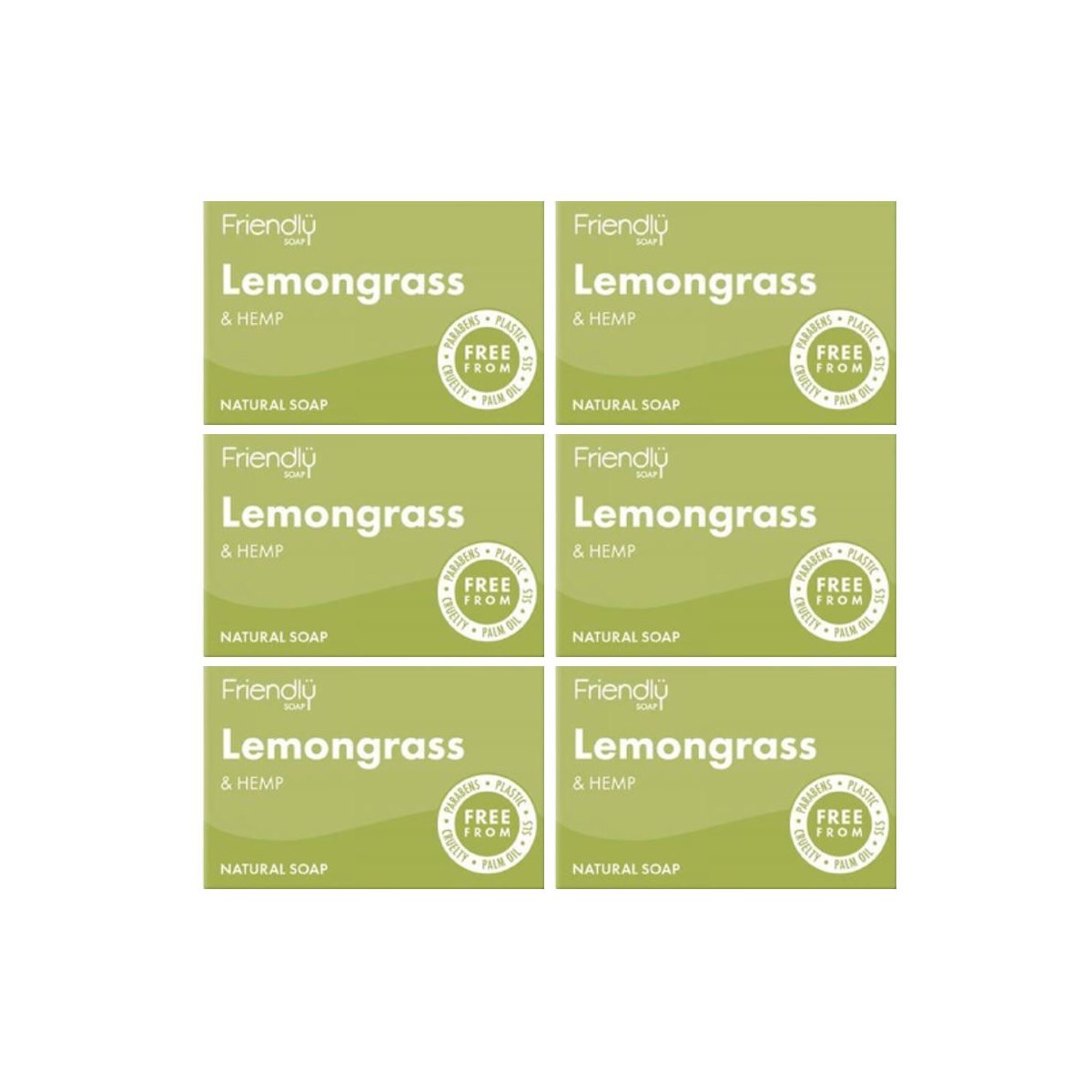 Case of 6 x Friendly Soap Lemon Grass and Hemp - Natural Soap 95g