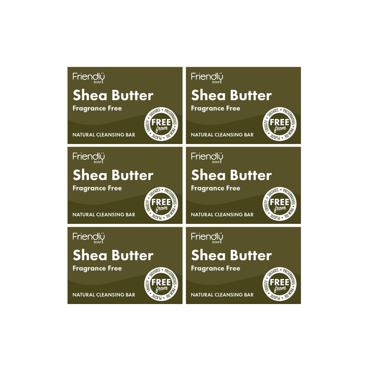 Case of 6 x Friendly Soap Shea Butter Fragrance Free - Natural Soap 95g