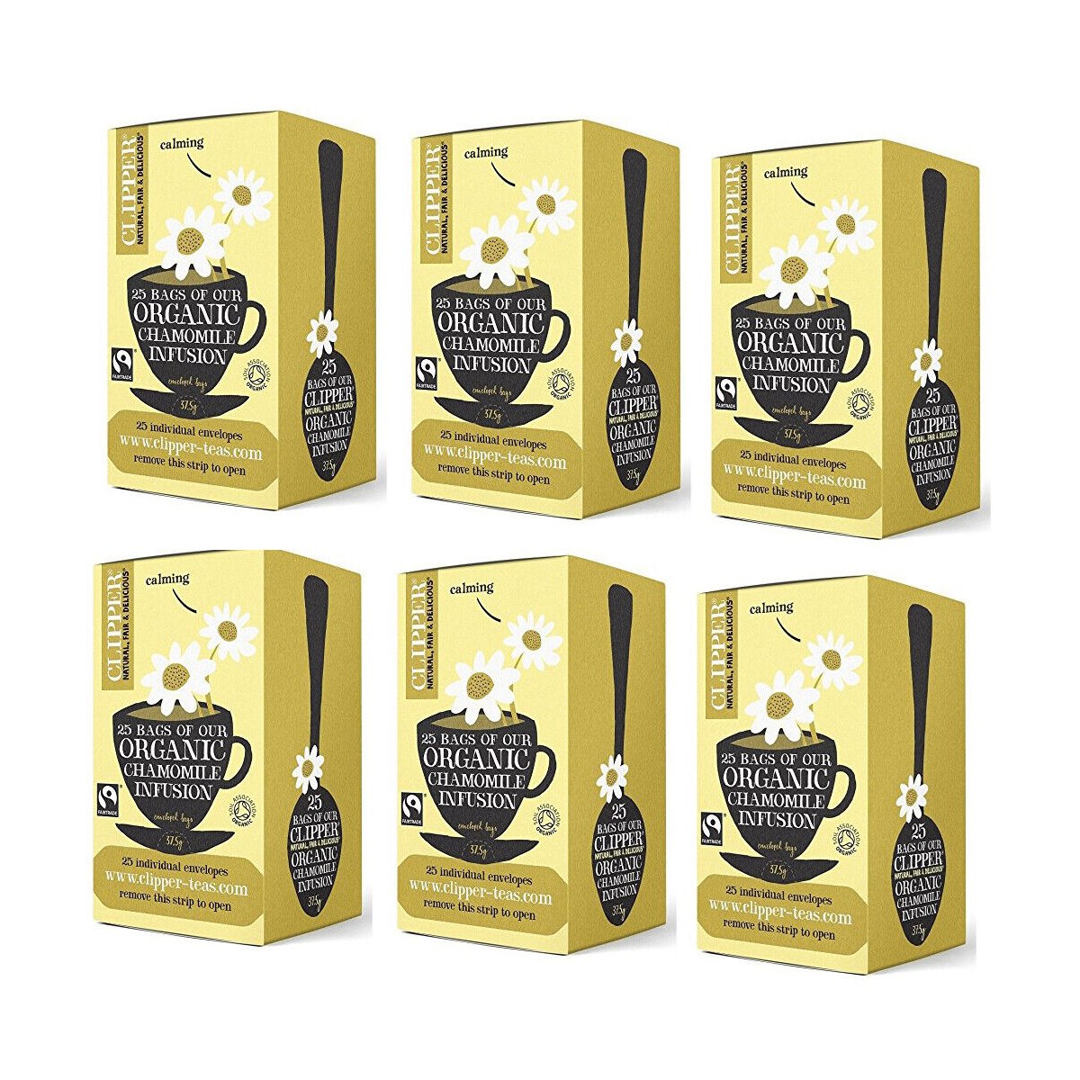 Case of 6 x Clipper Organic Calming Chamomile Infusion 25 Enveloped Bags 37.5g