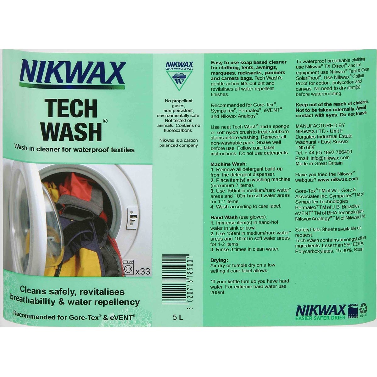 Nikwax Tech Wash Usage Instructions