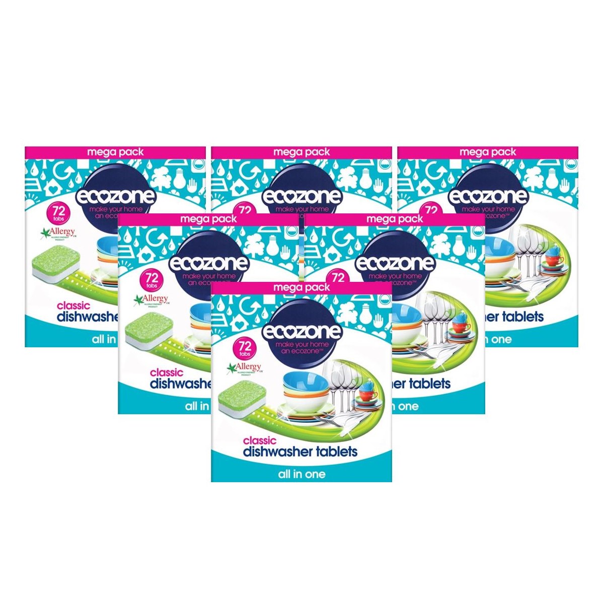 Case of 6 x Ecozone Classic Dishwasher Tablets All in One Pack of 72