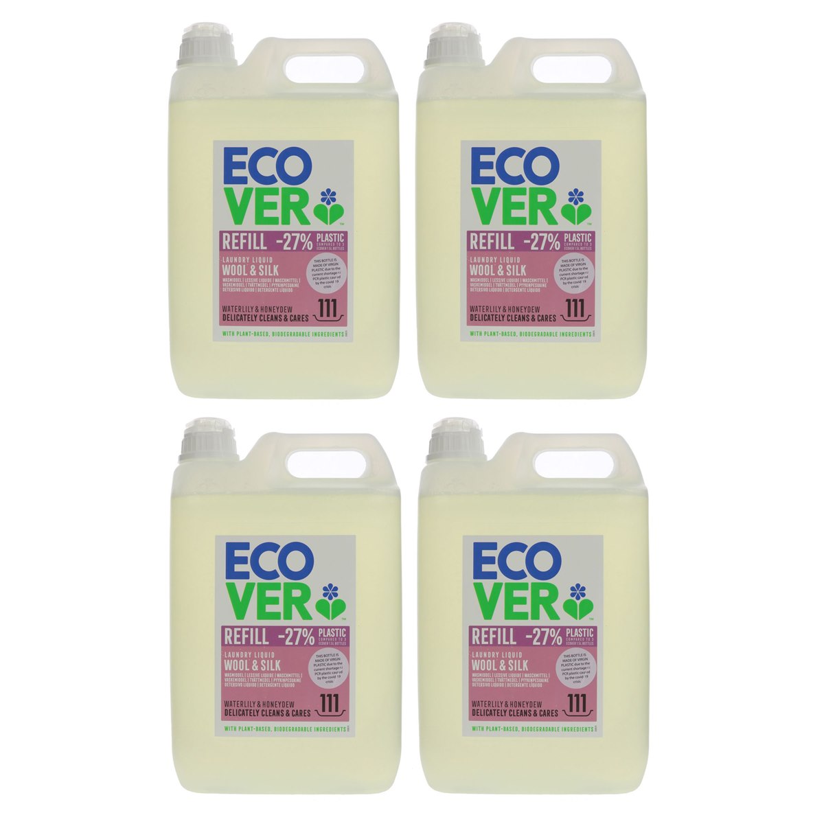 Case of 4 x Ecover Delicate Laundry Liquid Wool and Silk Waterlily and Honeydew 5 Litre