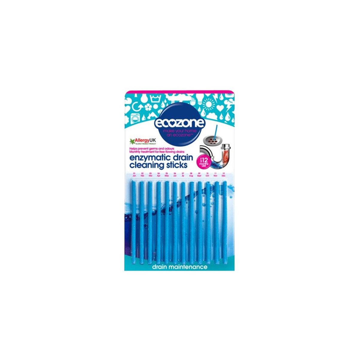 Ecozone Enzymatic Drain Cleaning Sticks Pack of 12
