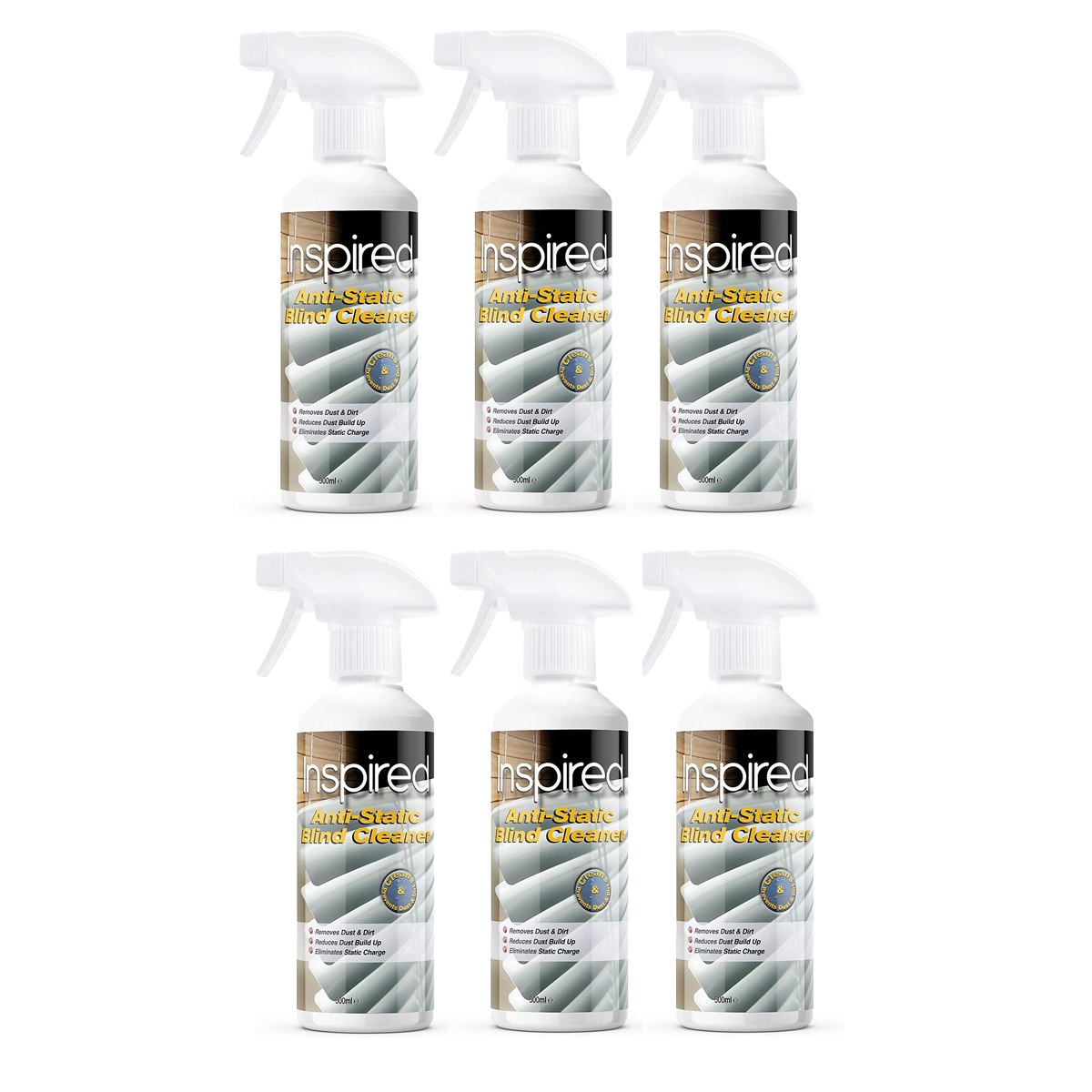 Case of 6 x Inspired Anti-Static Venetian Blind and Television Computer Cleaner Spray 500ml 