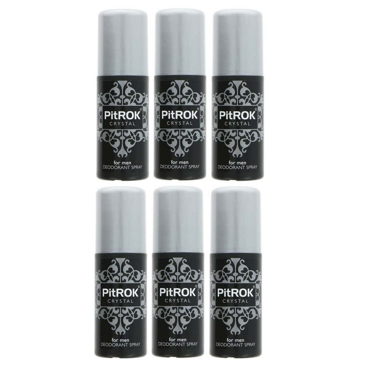 Case of 6 x PitRok Crystal Fragranced Deodorant Spray for Men 100ml